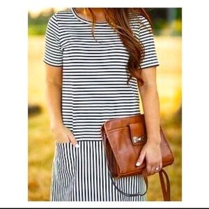 MADEWELL Dockside Dress Navy White Stripe Preppy Coastal Cotton XS